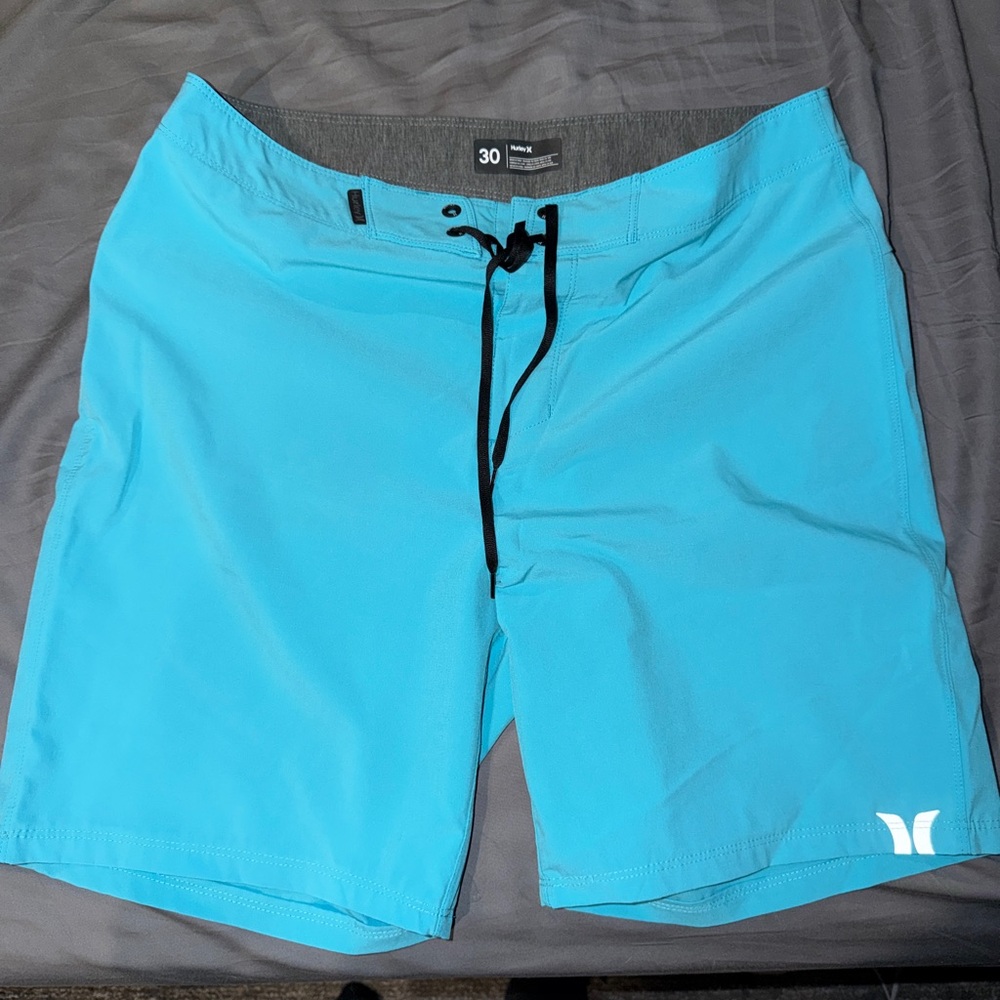 Hurley Men’s Aqua Board Shorts with Black Drawstring